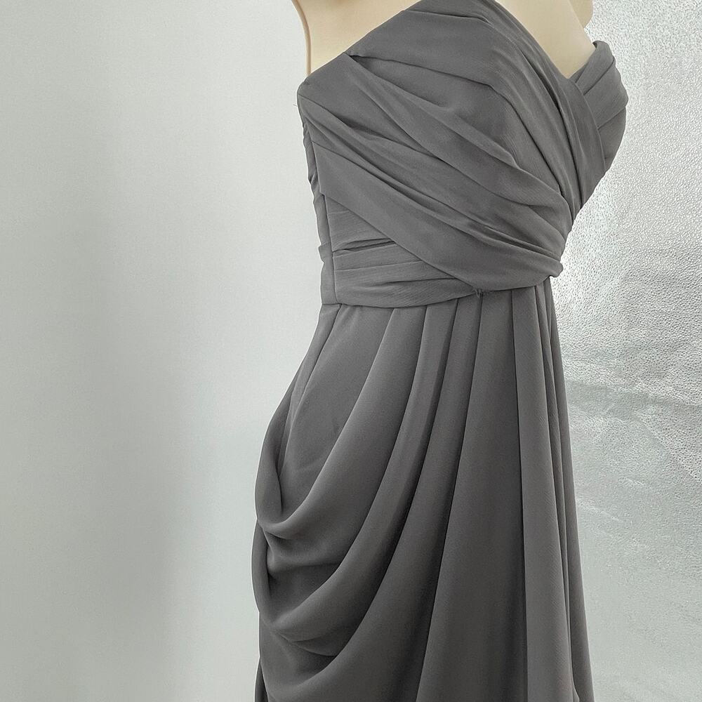Watters & Watters Gray Strapless Chiffon Draped Formal Cocktail Party Dress 8 - Picture 6 of 9